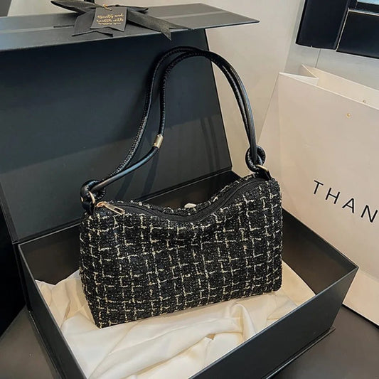 Luxury Woolen Plaid Crossbody Bag for Parties