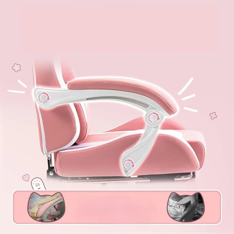 Ergonomic Pink Gaming Chair with Footrest