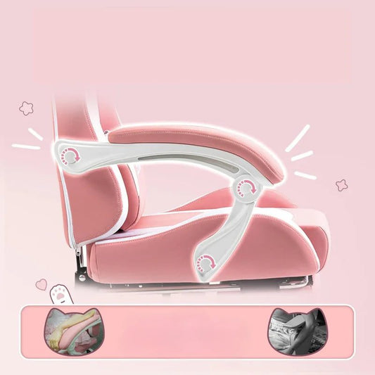 Ergonomic Pink Gaming Chair with Footrest