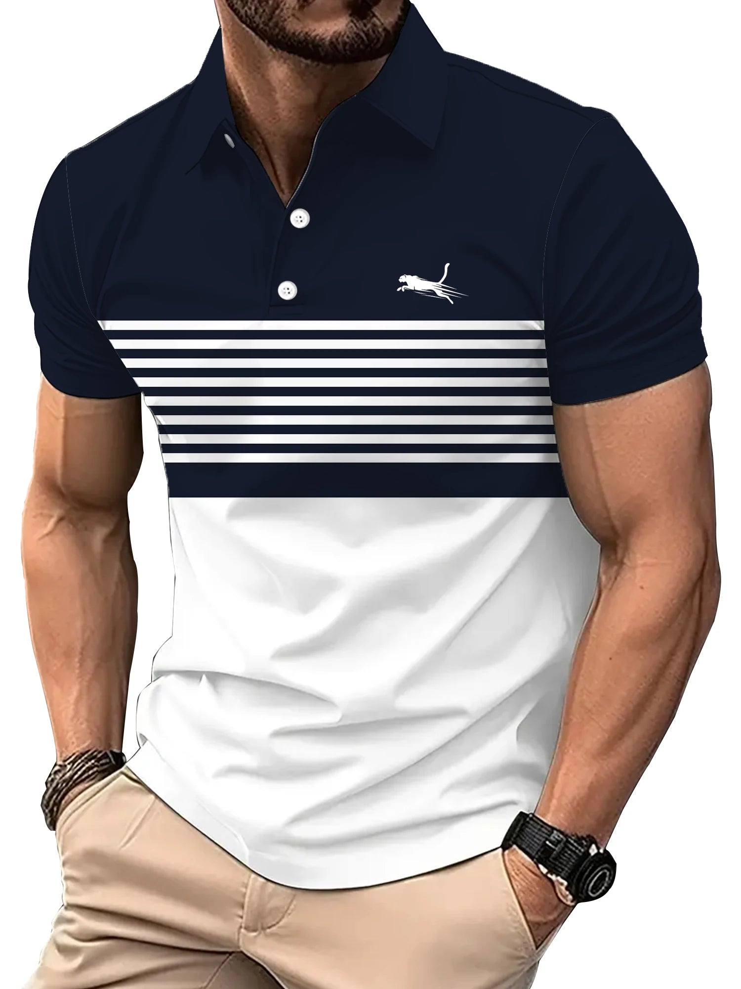 Men's Casual Striped Golf Polo Shirt