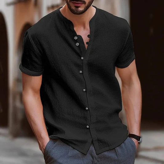 Men's Casual Retro Linen Short-Sleeve Shirt