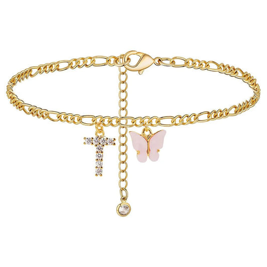Waterproof Initial Letter Anklets for Women