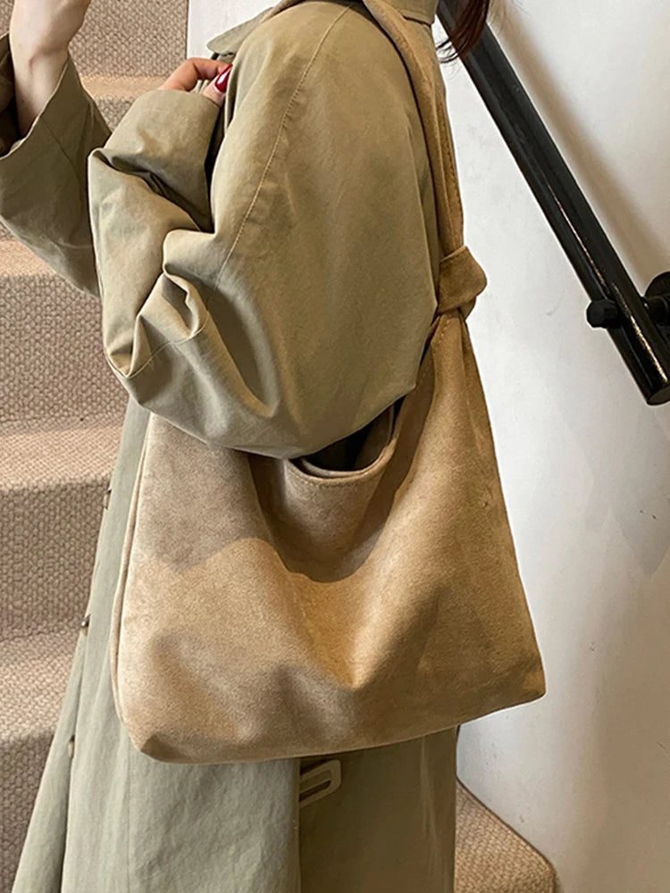 2024 Vintage Brown Suede Shoulder Tote Bag