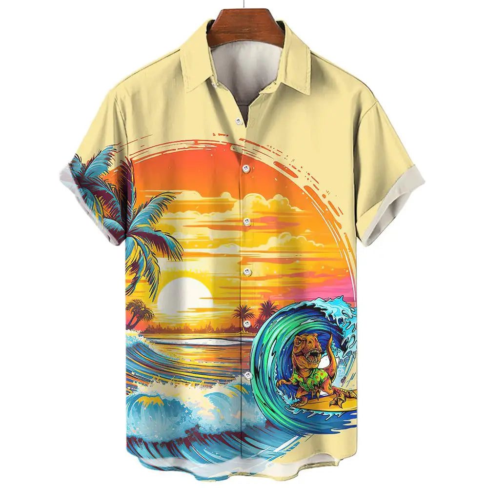 Men's 3D Dinosaur Print Hawaiian Shirts Summer
