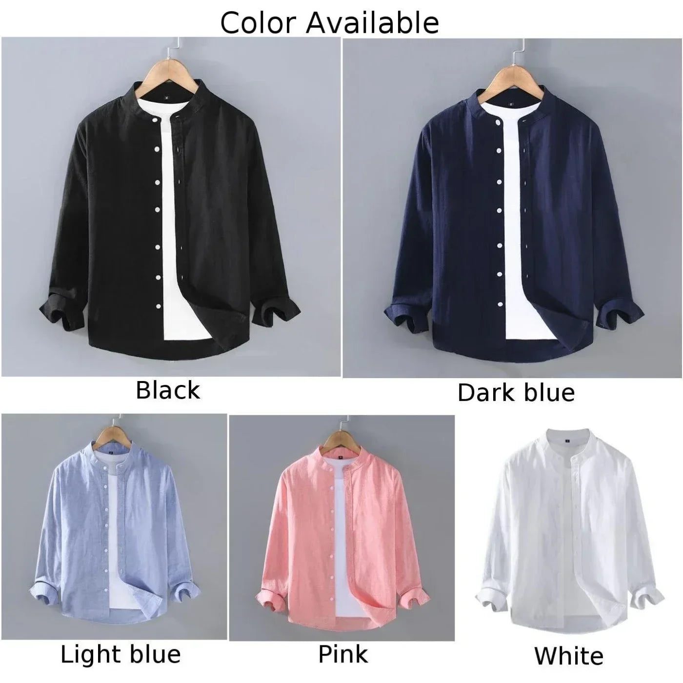 Men's Linen Stand Collar Long Sleeve Shirt
