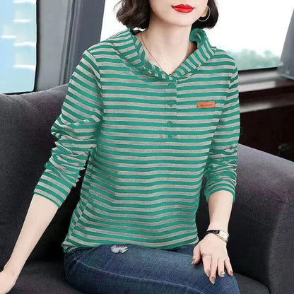2023 Women's Striped Hooded Long Sleeve T-shirt