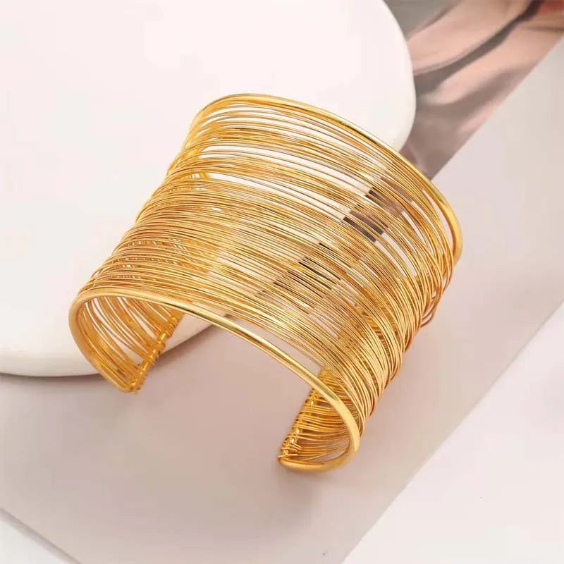 Vintage Gold Wide Wire Cuff Bracelet for Women