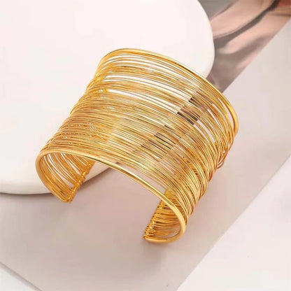 Vintage Gold Wide Wire Cuff Bracelet for Women