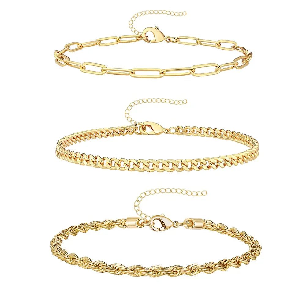 3Pcs Waterproof Stainless Steel Beach Anklet Set