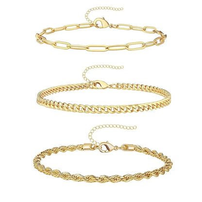 3Pcs Waterproof Stainless Steel Beach Anklet Set