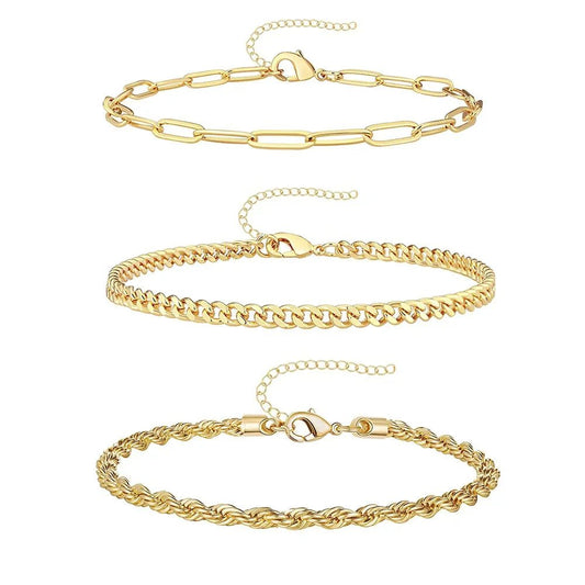 3Pcs Waterproof Stainless Steel Beach Anklet Set