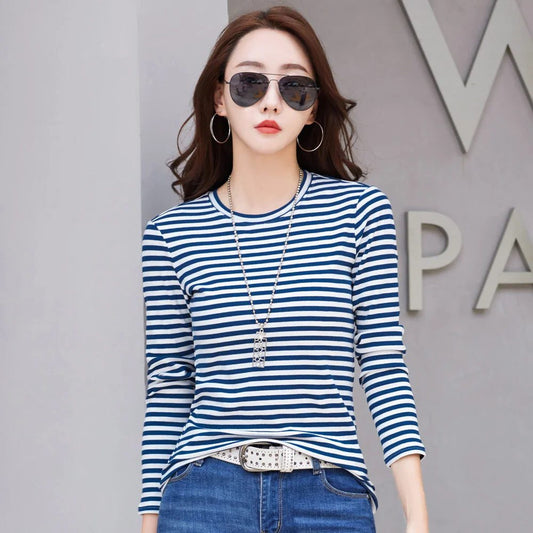 Elegant Striped Long Sleeve T-Shirt for Women