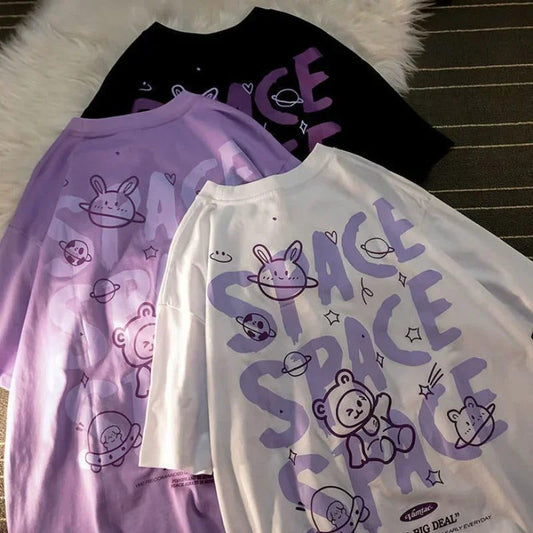 Trendy Oversized Bear Graffiti T-Shirt for Women