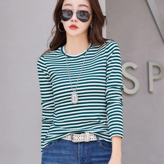 Elegant Striped Long Sleeve T-Shirt for Women