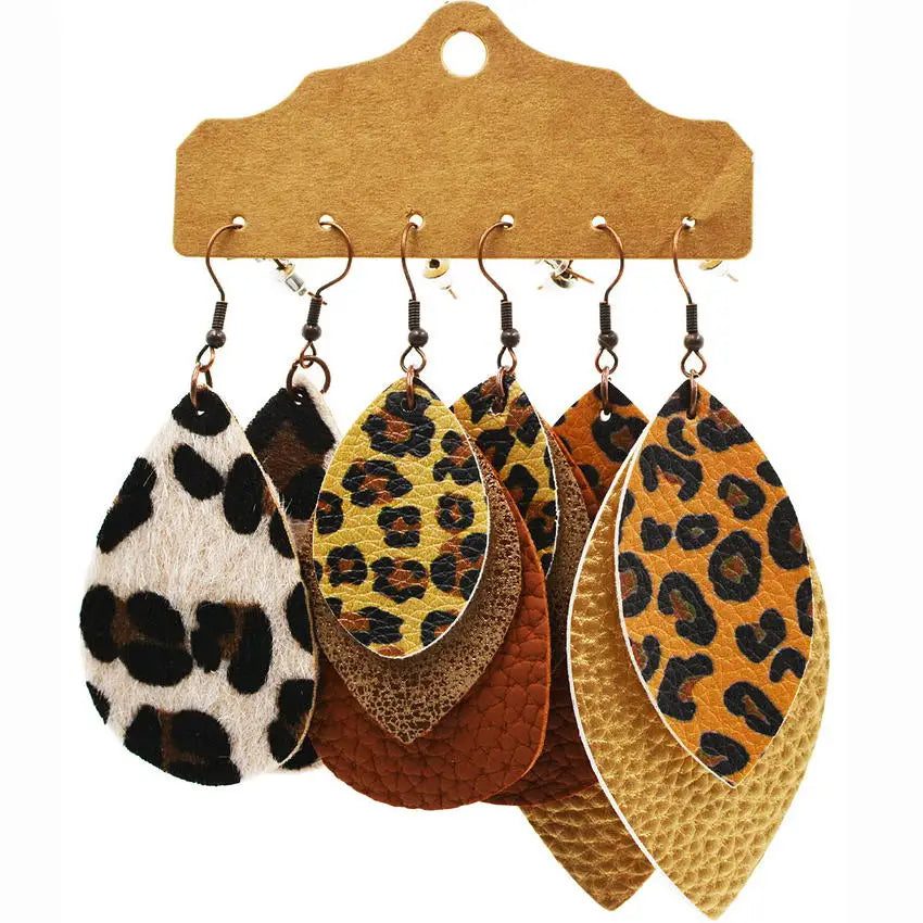Vintage Western Earrings Set: Leopard Cheetah Cactus