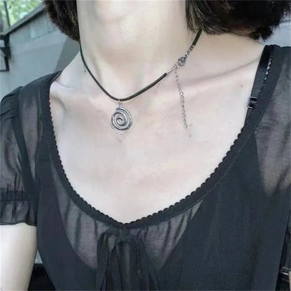 Vintage Spiral Vortex Pendant Leather Necklace 2023