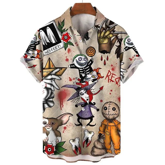 Men's Hawaiian Halloween Shirt with Devil Print