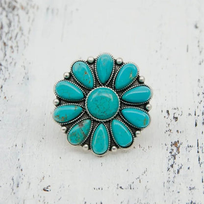 Boho Turquoise Flower Rings for Women