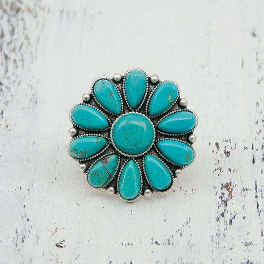 Boho Turquoise Flower Rings for Women