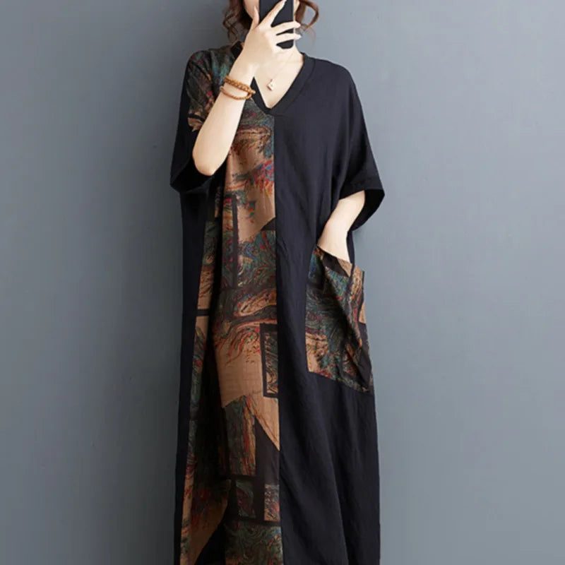 Vintage Black Cotton Dress with Pockets