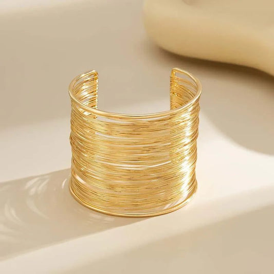 Vintage Gold Wide Wire Cuff Bracelet for Women