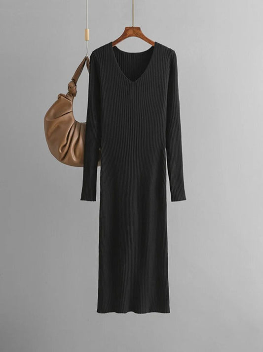 Light Blue V Neck Knitted Sweater Dress