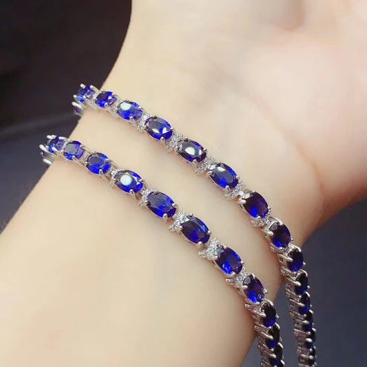 Natural Sapphire Gemstone Bracelet in Silver