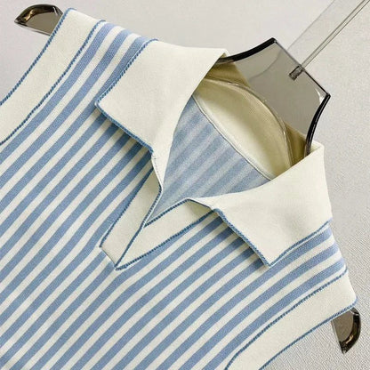 Cropped Striped Polo T-Shirt for Women