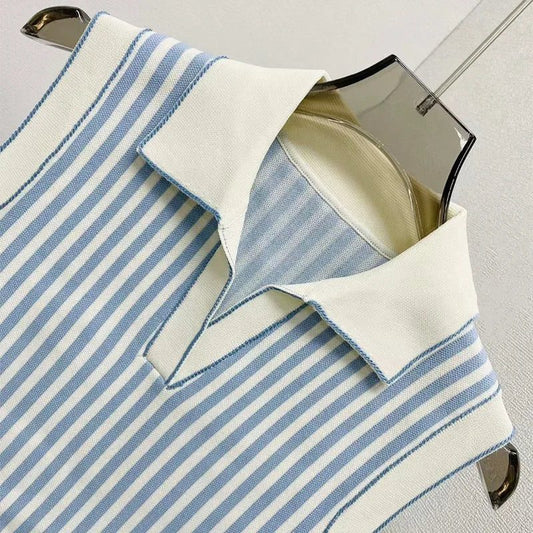 Cropped Striped Polo T-Shirt for Women