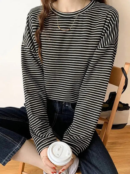 Women's Striped Cotton Long Sleeve T-Shirt