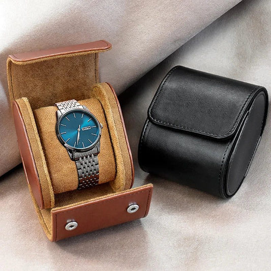 Portable Leather Watch Case for Travel Storage