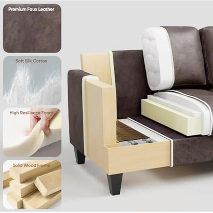 Stylish Faux Leather L-Shaped Sectional Sofa