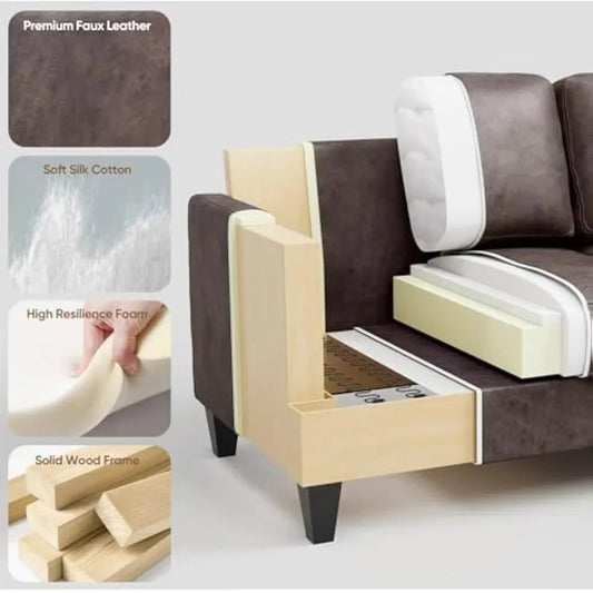 Stylish Faux Leather L-Shaped Sectional Sofa