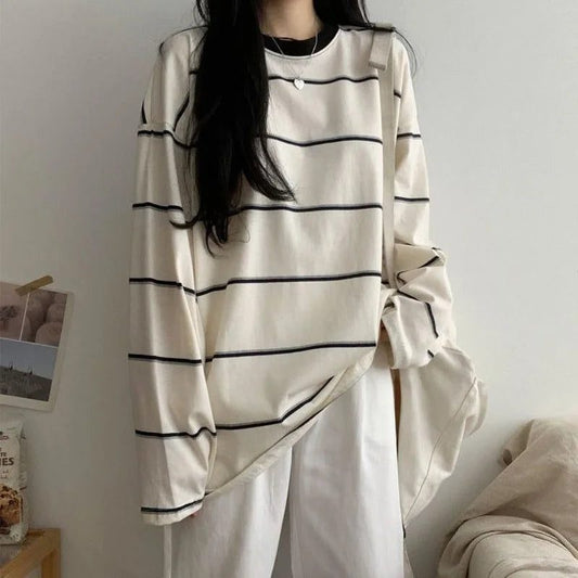 Chic Striped Long Sleeve T-Shirt for Teens