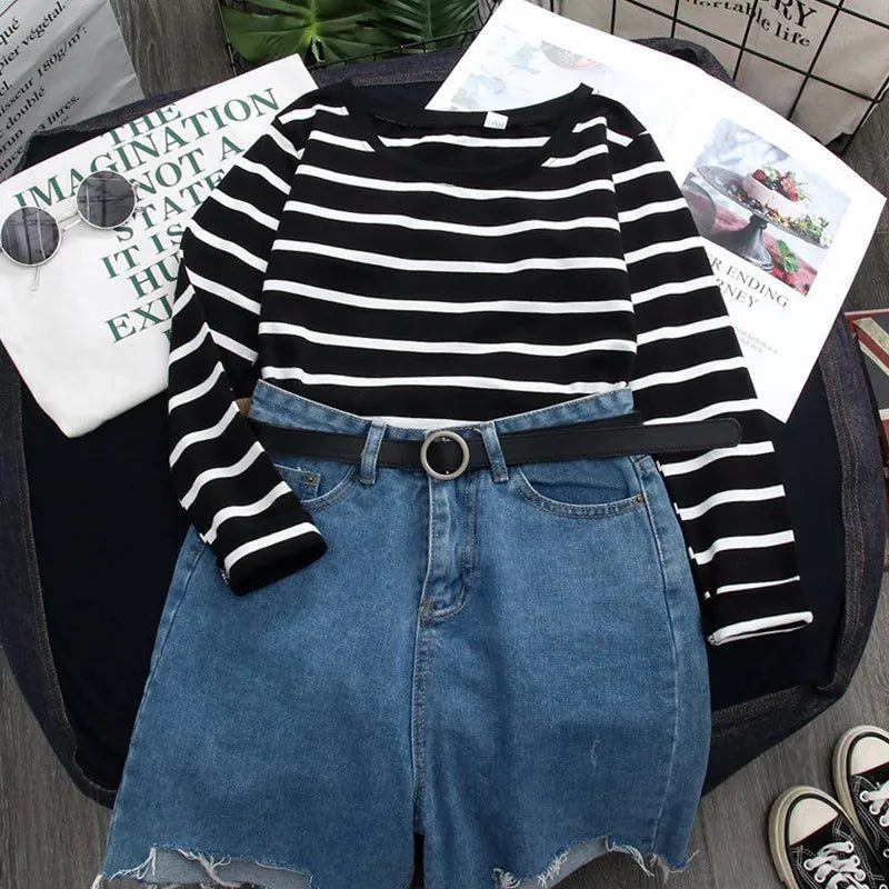 Casual Striped Long Sleeve Tee for Women