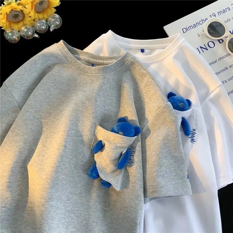 Men's Casual Pocket Teddy Bear T-Shirt