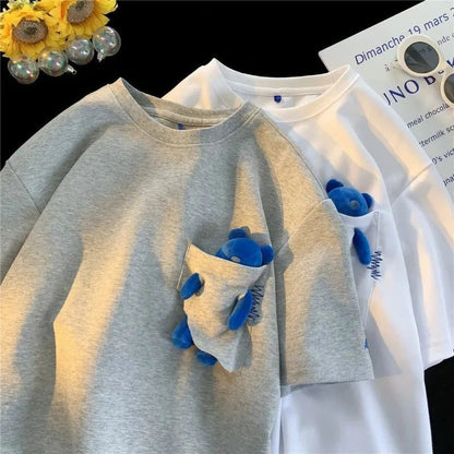 Men's Casual Pocket Teddy Bear T-Shirt