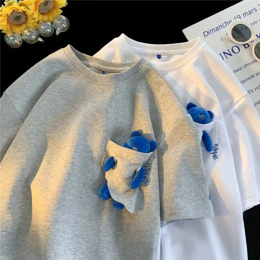 Men's Casual Pocket Teddy Bear T-Shirt