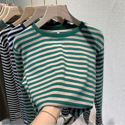Casual Striped Cotton T-Shirts for Women