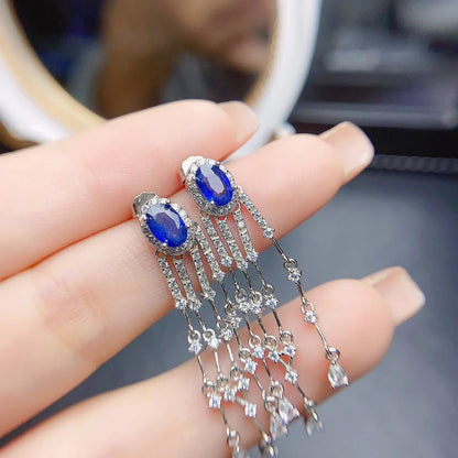 Natural Sapphire Sterling Silver Earrings for Weddings