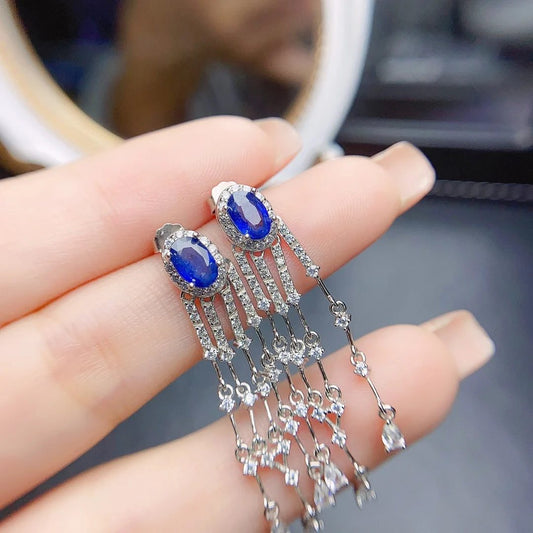 Natural Sapphire Sterling Silver Earrings for Weddings
