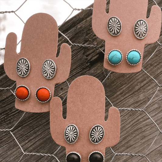 Navajo Turquoise Concho Stud Earrings Set