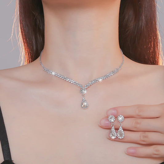 Elegant Bridal Crystal Necklace and Earrings Set