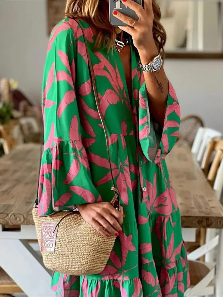 Elegant V-neck Boho Dresses for Women