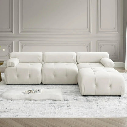 Modern 93 Inch Green Velvet L-Shaped Sofa