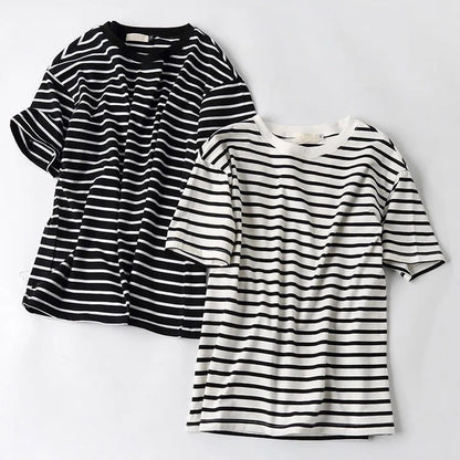Summer Striped Cotton T-Shirts for Women