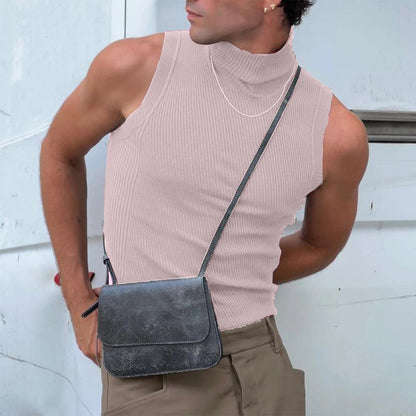 Men's Ribbed Sleeveless Turtleneck Casual Tank Top