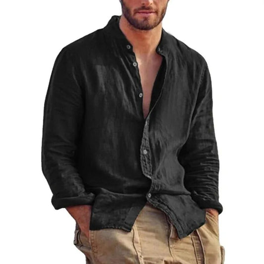Men's Plus-Size Linen Cotton Long Sleeve Shirts