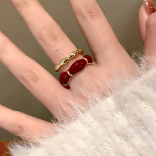 Vintage Red Drop Glazed Rings for Women