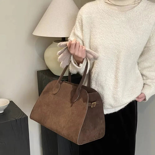 Luxury Suede Leather Crossbody Tote Bag